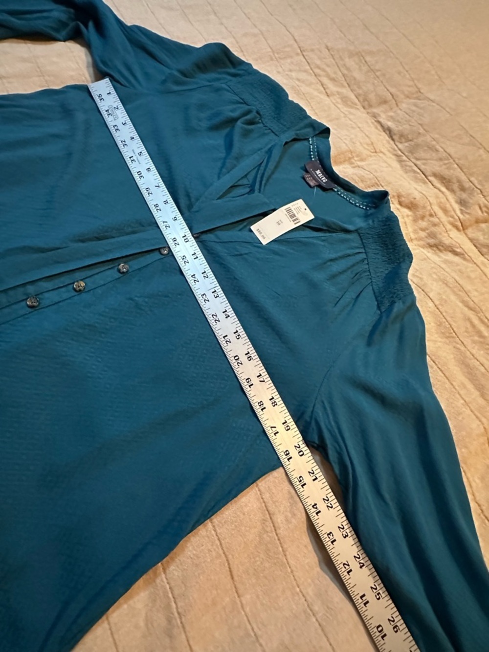 Anthropologie Teal Long-Sleeve Tie-Neck Blouse - Picture 10 of 13